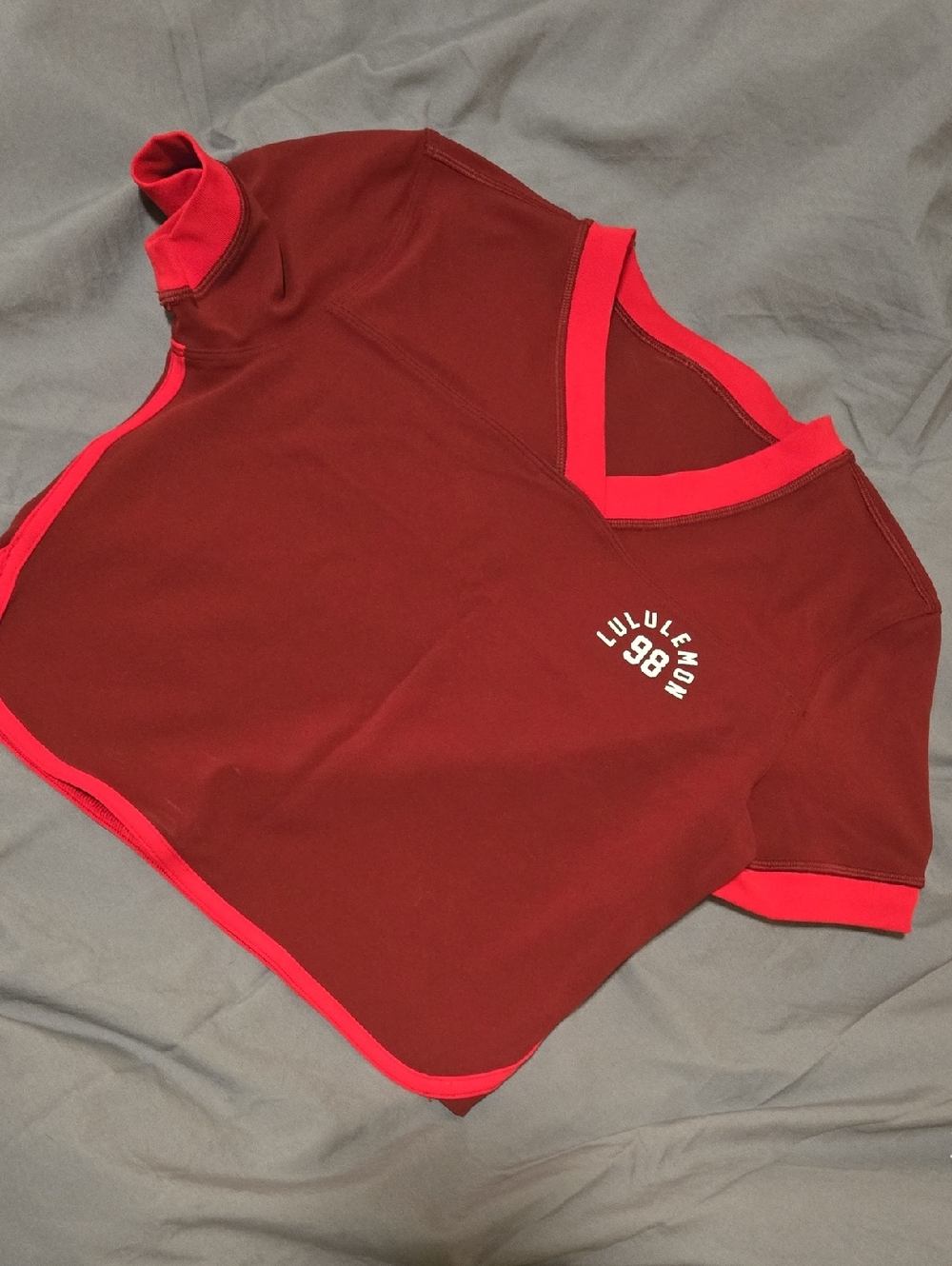 lululemon athletica Wine Red Crop Top with Bright Red Trim